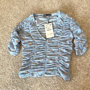 Zara Dainty Floral Rouched Top (new with tags)